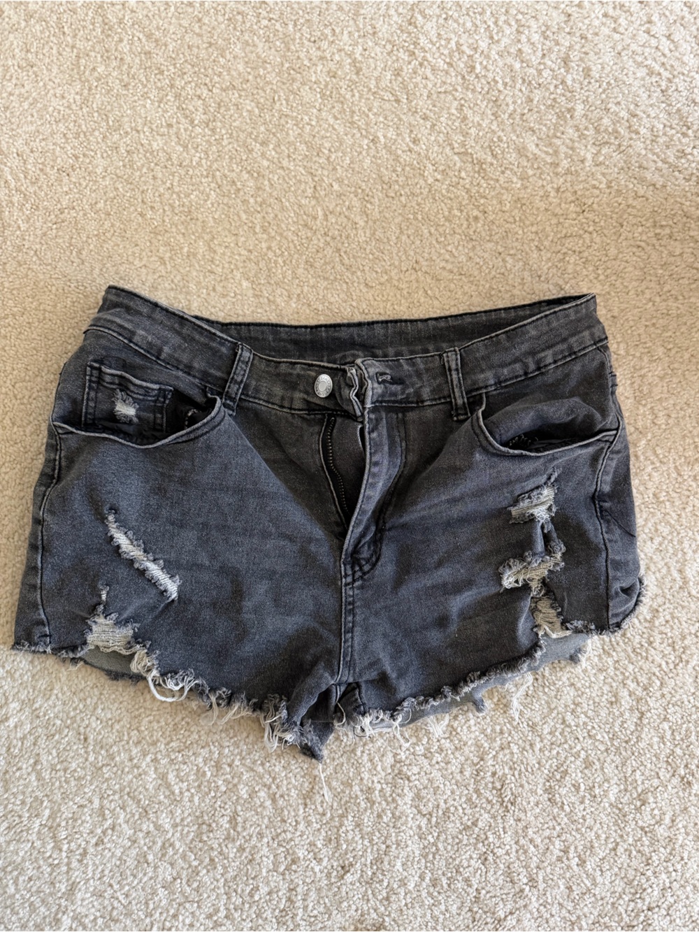 SHEIN Charcoal Distressed Ripped Denim Shorts